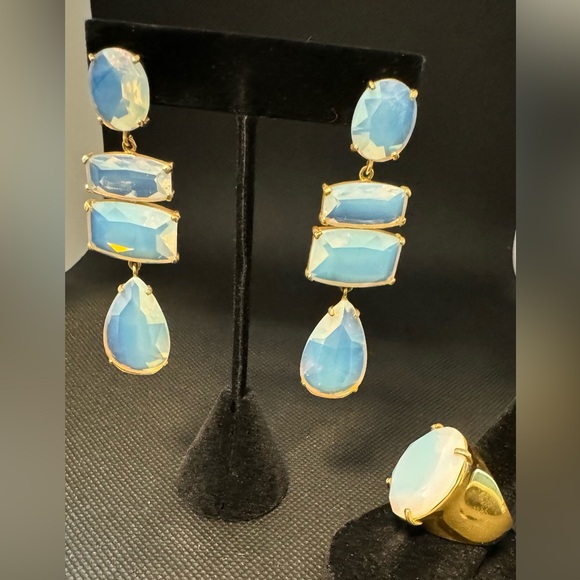 Set of earrings & ring! 18k gold plated & iridescent stone. - Picture 3 of 3